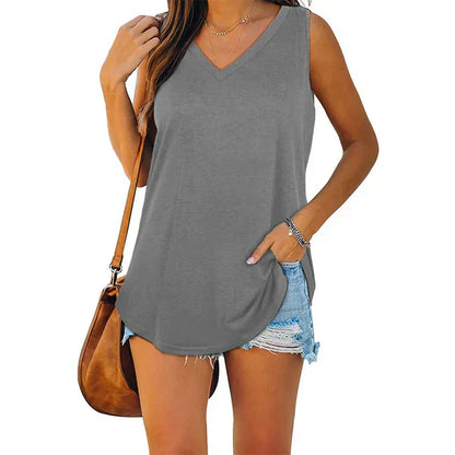 Top de punto con cuello en V femenino