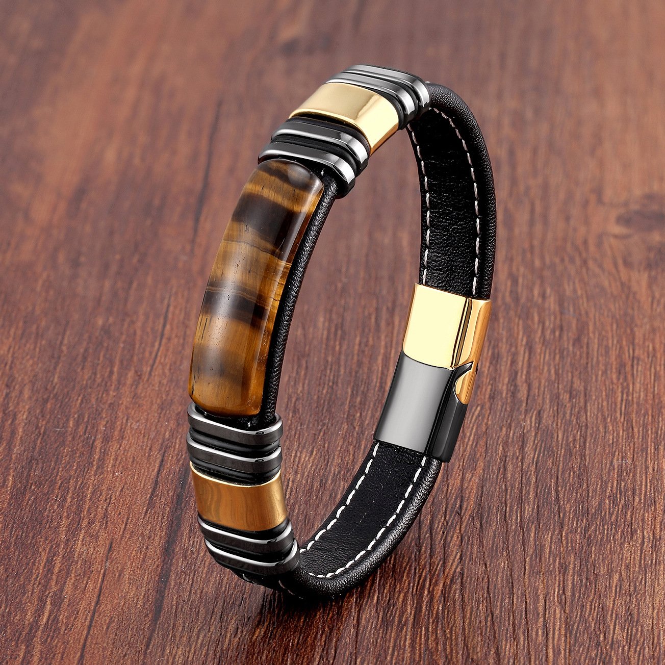 Pulsera Hombre Cuero Acero Inoxidable Moderna