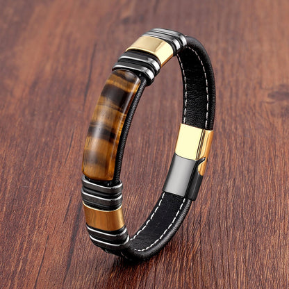 Pulsera Hombre Cuero Acero Inoxidable Moderna