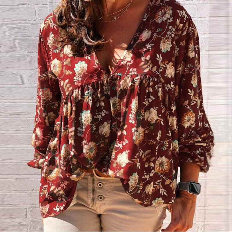 Blusa Floral Mujer Elegante Cuello en V