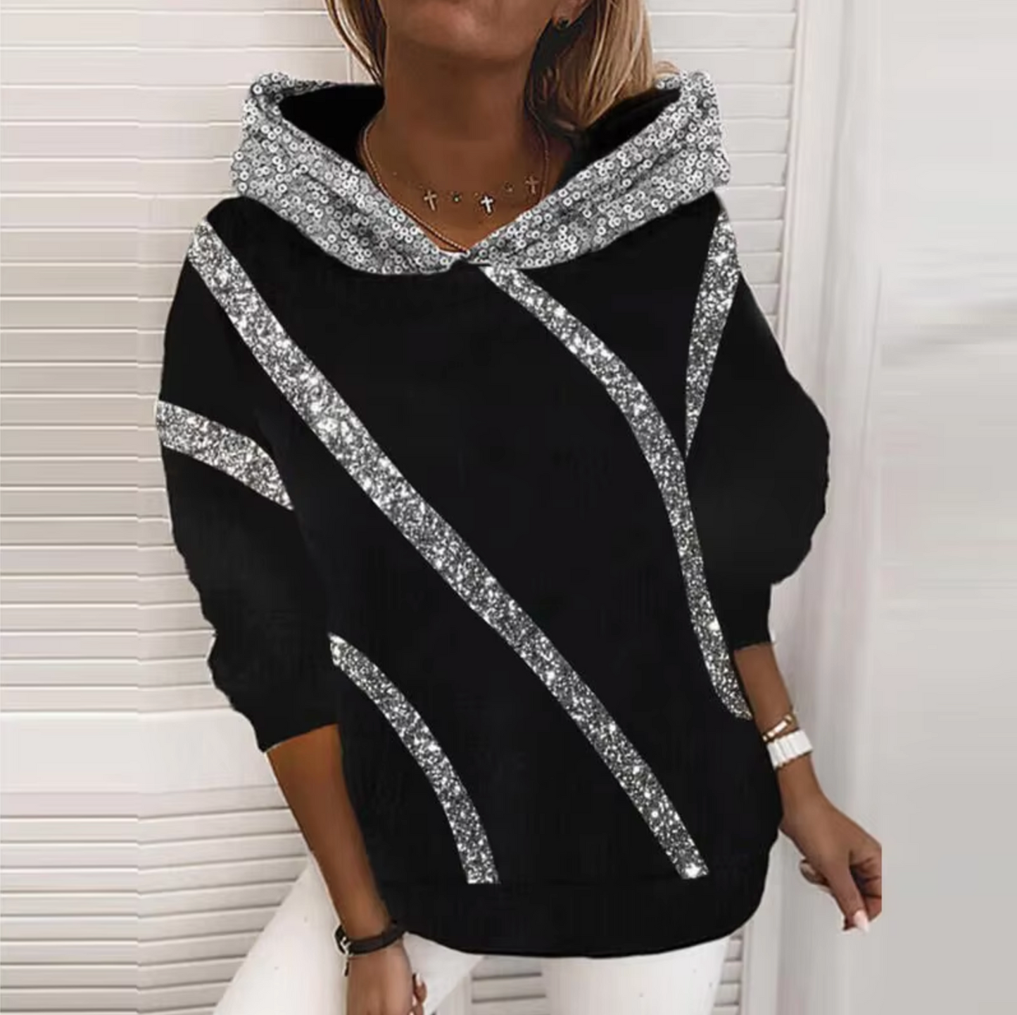 Sudadera con capucha y lentejuelas brillantes - Vestiria