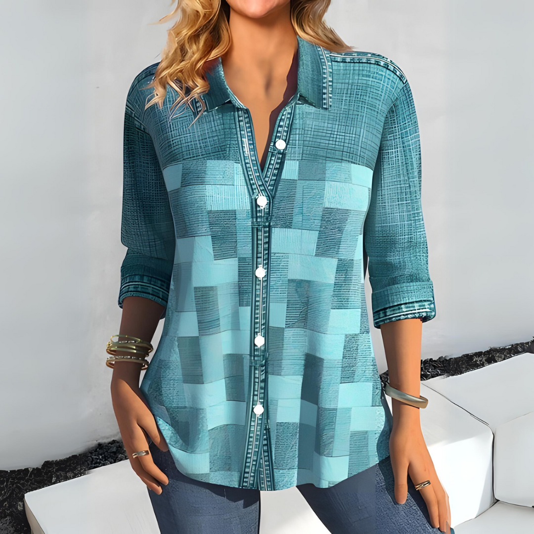 Blusa Cuadros Elegante Abotonada Mujer