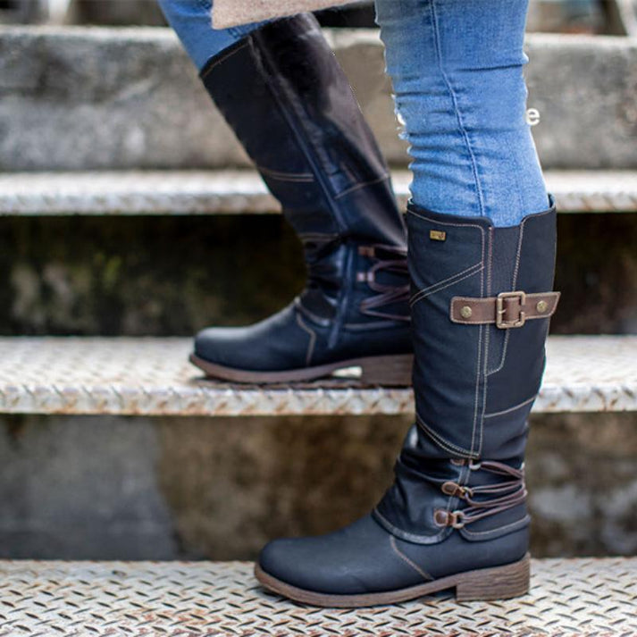 Botas Vaqueras Cuero Sintético Alto Mujer