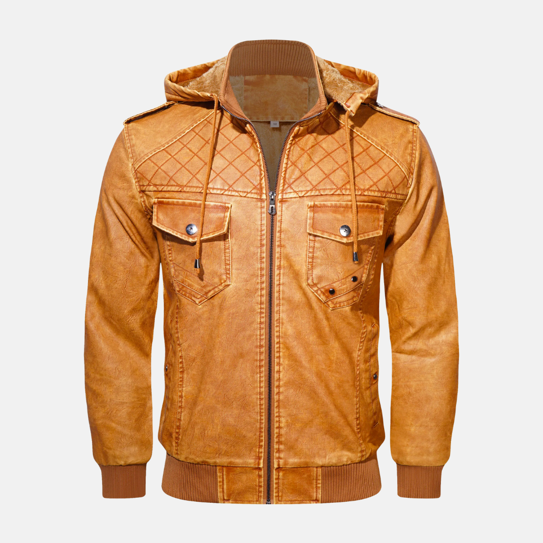 Chaquetón de cuero con capucha urbana