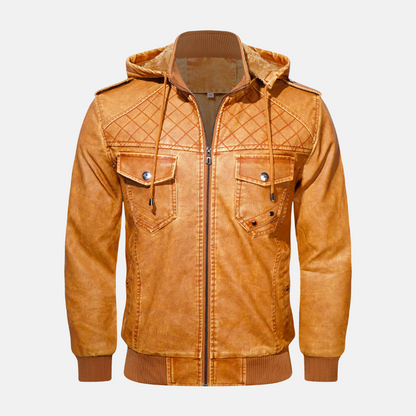 Chaquetón de cuero con capucha urbana