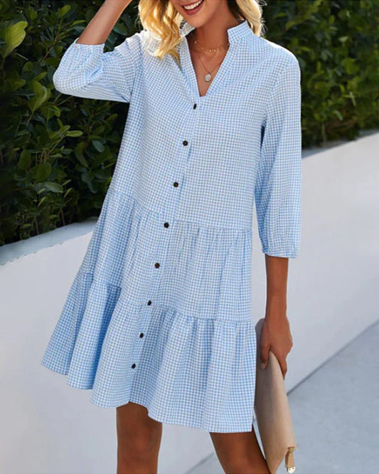 Vestido Casual con Cuello Redondo y Botones - Vestiria