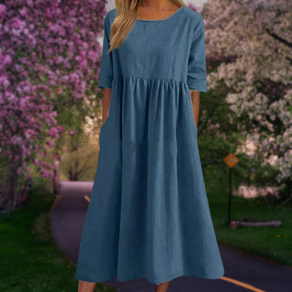 Vestido Midi Ligero de Verano con Mangas Cortas