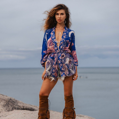 Kimono Azul Noche Estrellas Mujer