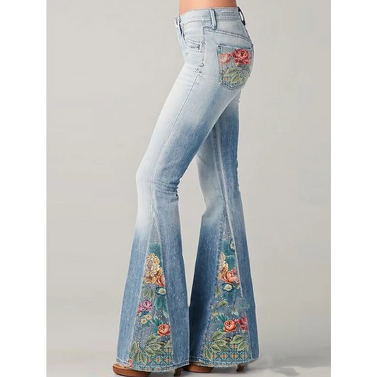 Vaqueros Mujer Estilo Retro Floral - Vestiria