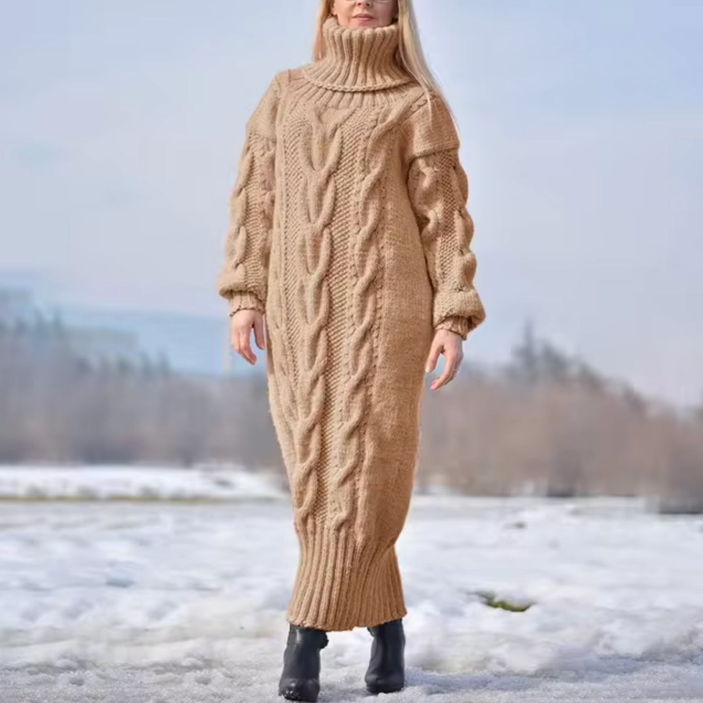 Vestido Largo Cuello Alto Mujer Invierno