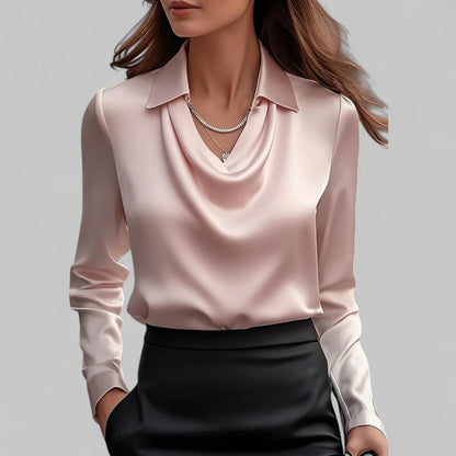 Blusa Mujer Satinada Cuello Drapeado Elegante