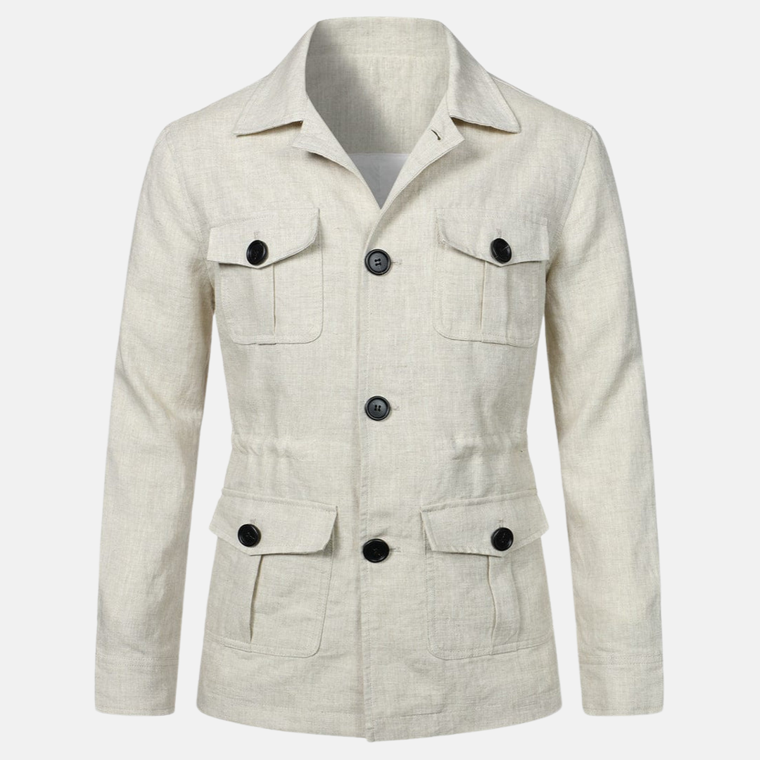 Chaqueta Hombre Clásica con Bolsillos y Cierre Botones
