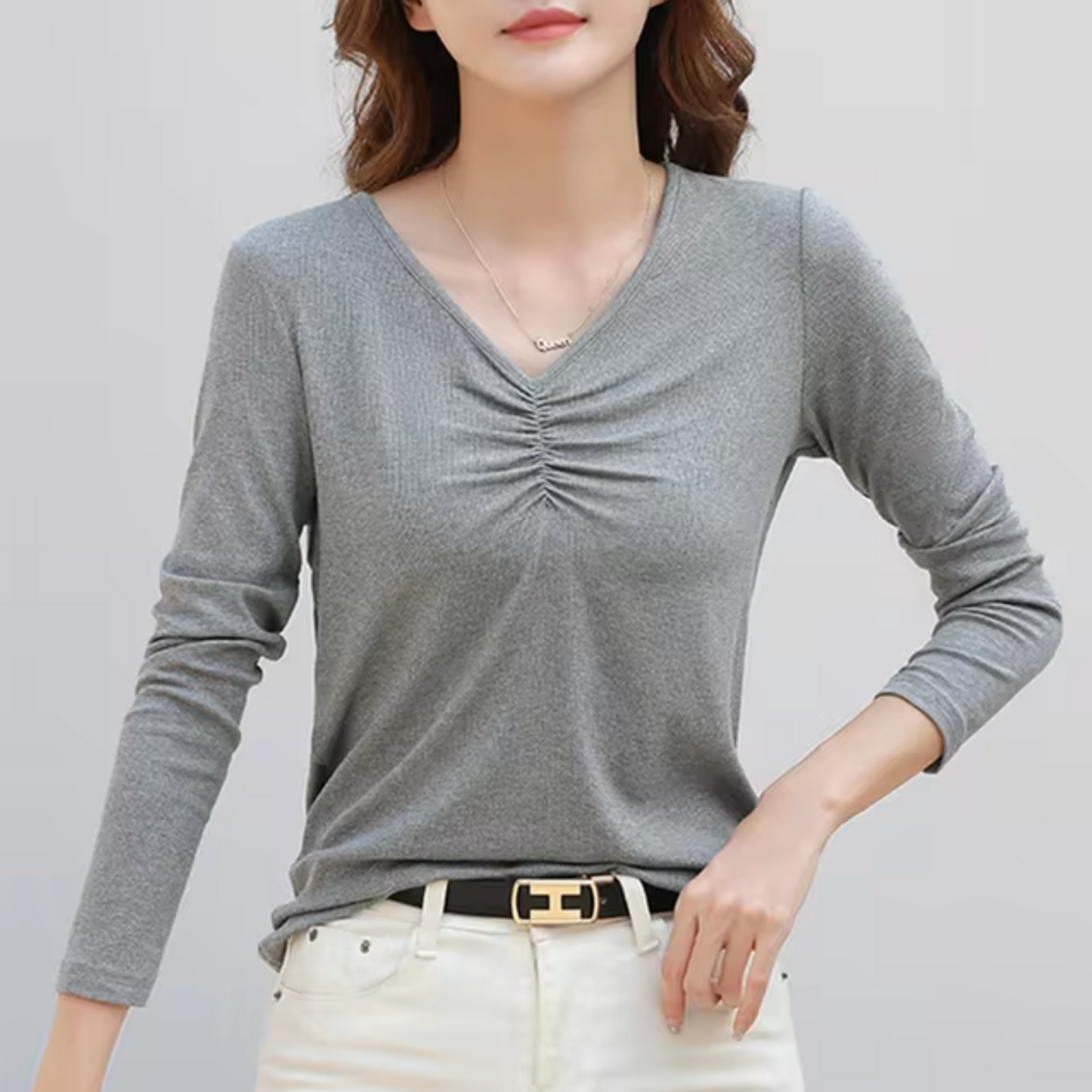 Jersey de punto cuello pico manga larga