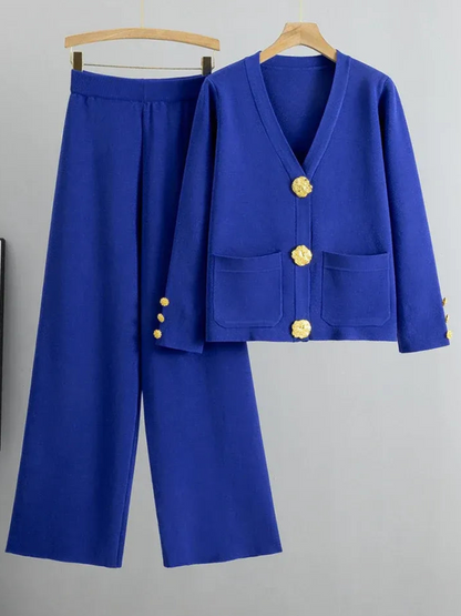 Conjunto de punto cuello V elegante mujer