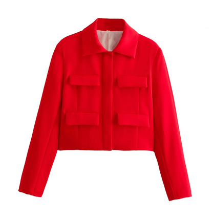 Chaqueta Mujer Corta Con Bolsillos