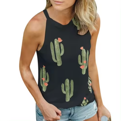 Camiseta Sin Mangas Estampado Cactus Verano