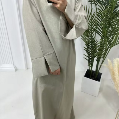 Vestido Abaya Lino Elegante Cerrado