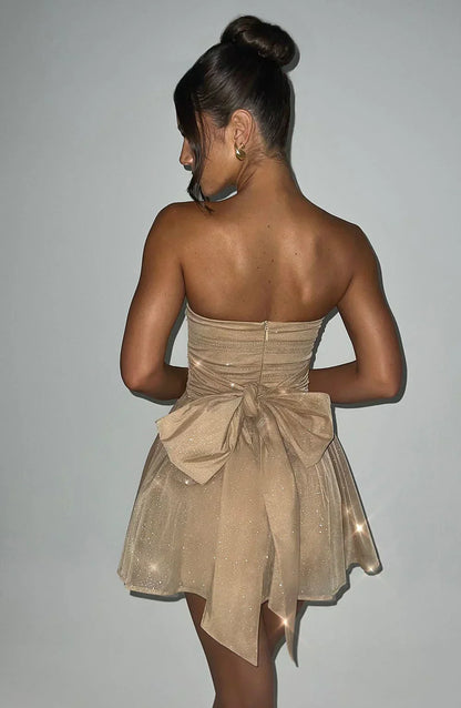 Vestido de Noche Brillante Dorado - Vestiria