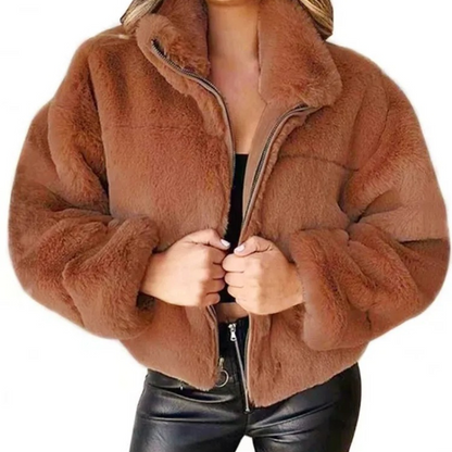 Chaqueta Teddy Mujer Corta Cremallera