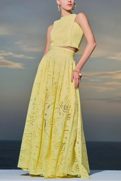 Vestido Lino Corto con Falda Larga