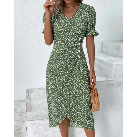 Vestido Fiesta Escote V Cinturón Floral - Vestiria