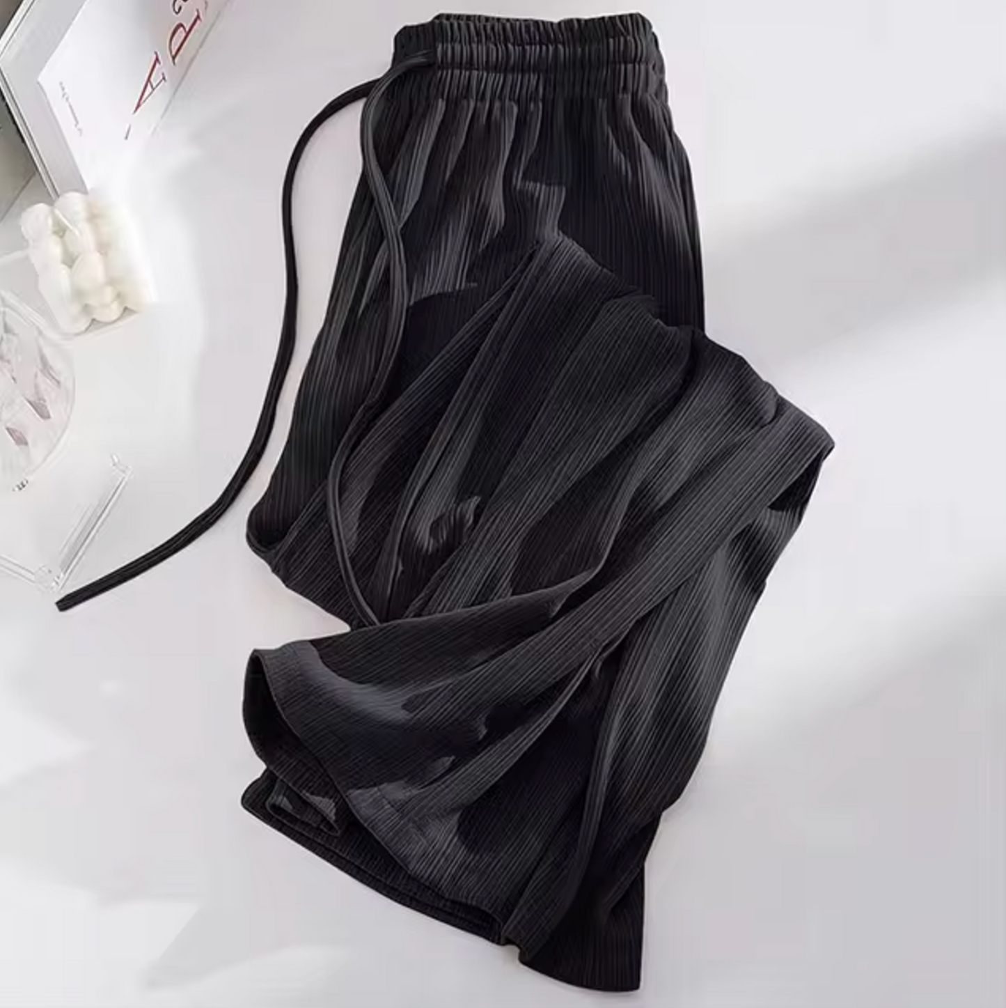 Pantalón Elegante de Seda Glaciar Alta Cintura