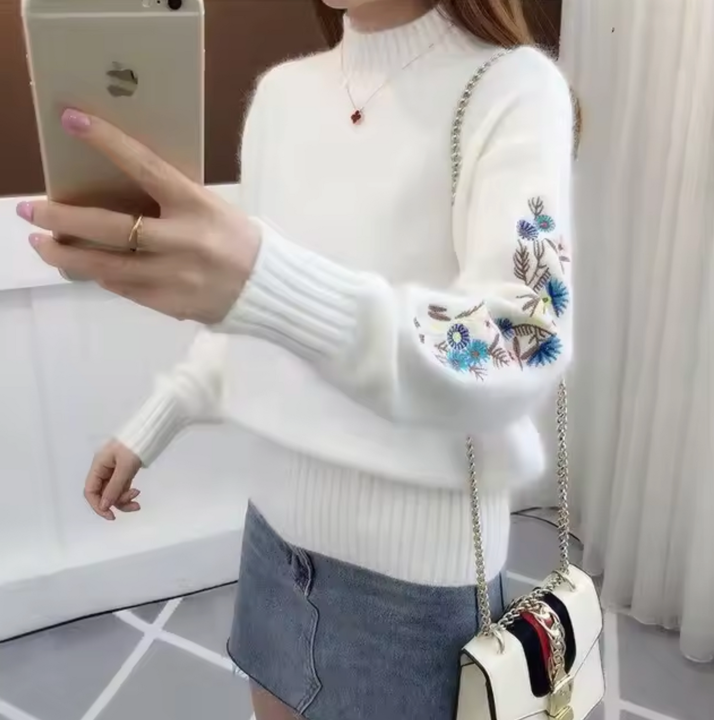 Jersey de punto floral elegante mujer