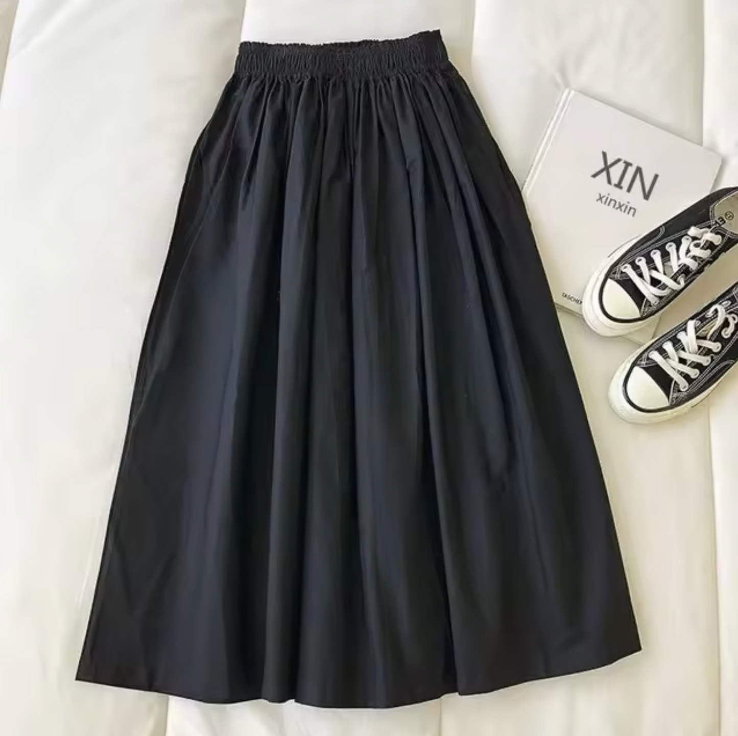 Falda Ancha Cinturada Estilo Clásico