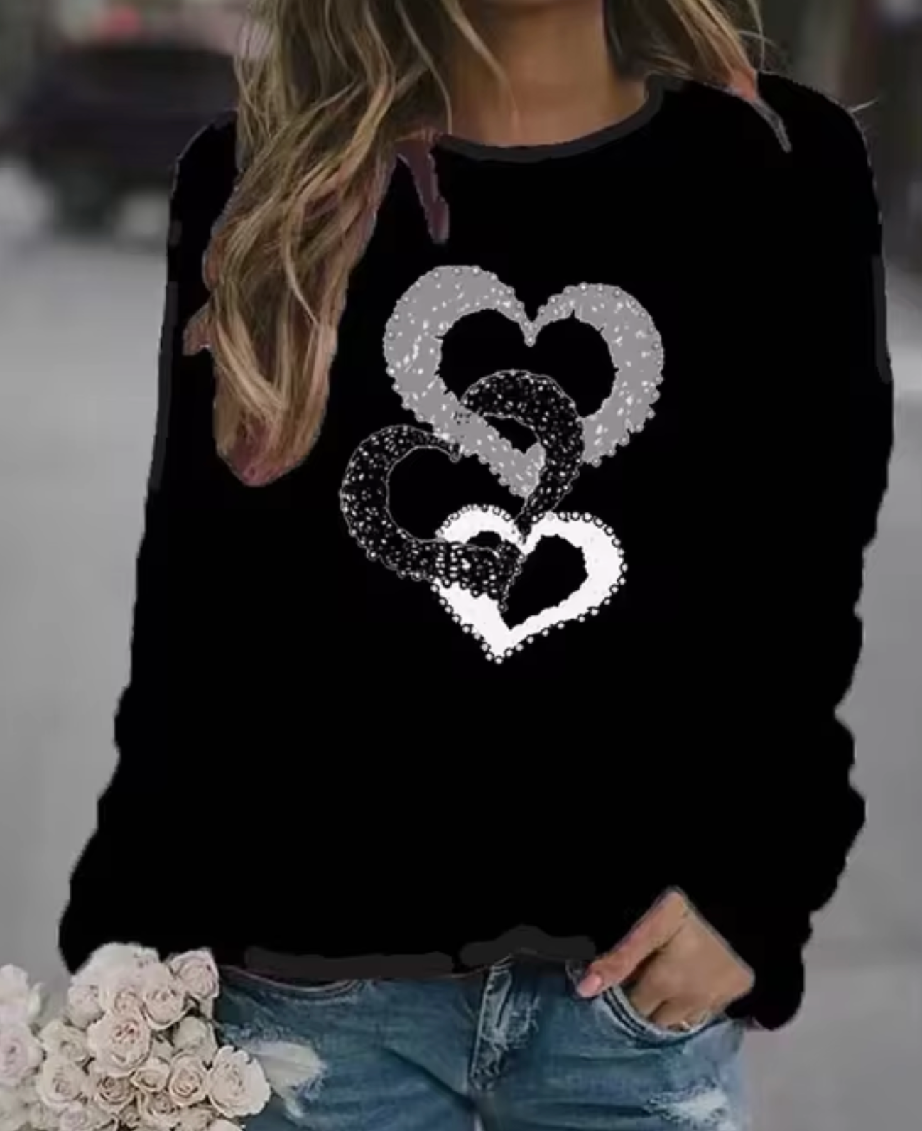 Sudadera cálida con estampado de corazones divertido - Vestiria