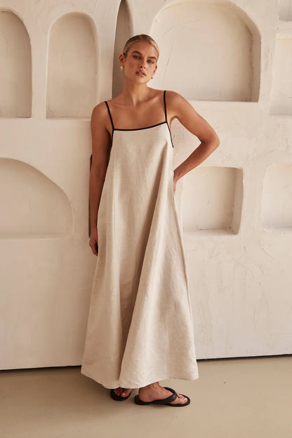 Vestido Lino Elegante Contraste - Vestiria