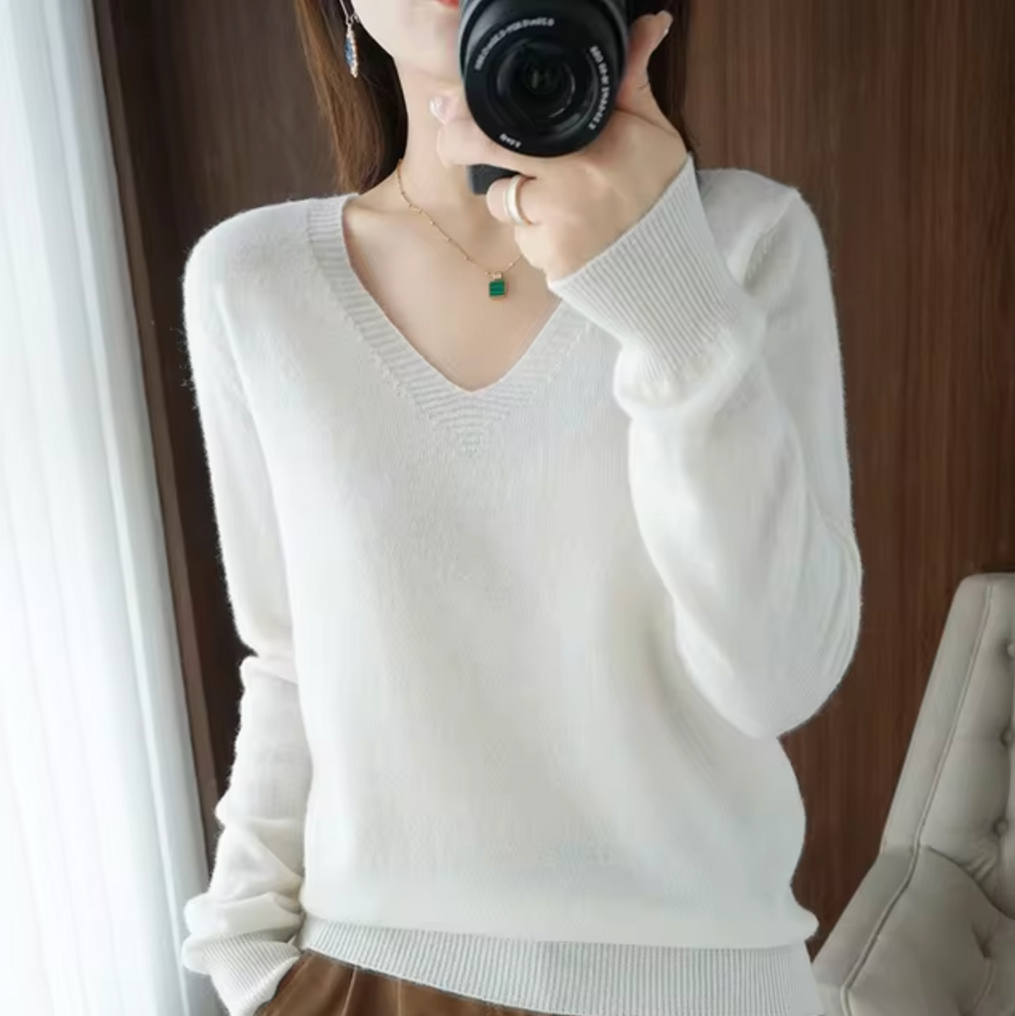 Sudadera de punto cuello en V cómoda