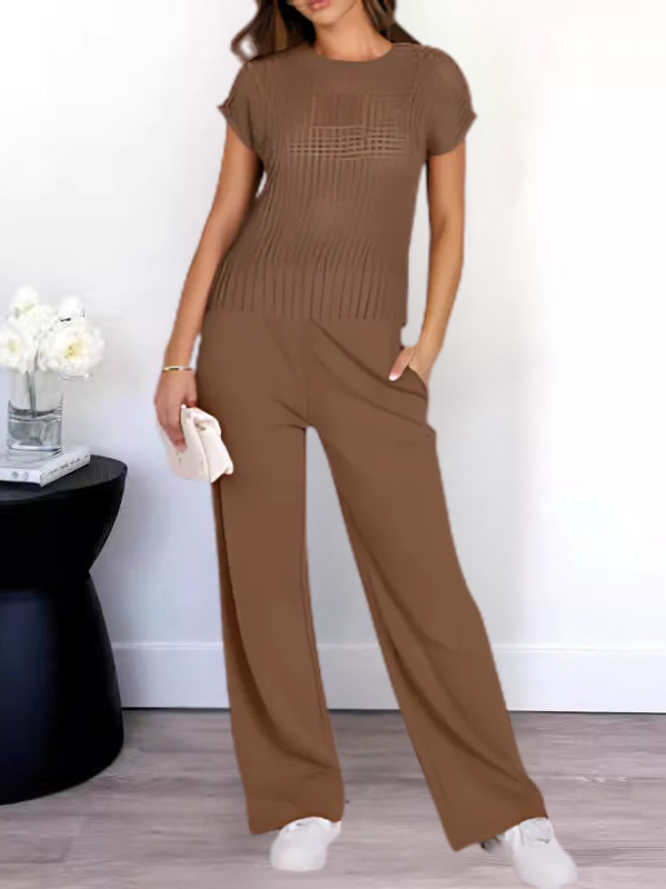 Conjunto mujer informal manga corta y pantalón ancho