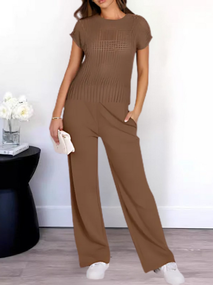 Conjunto mujer informal manga corta y pantalón ancho
