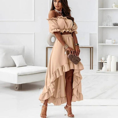 Vestido Volantes Escote Alto Elegante