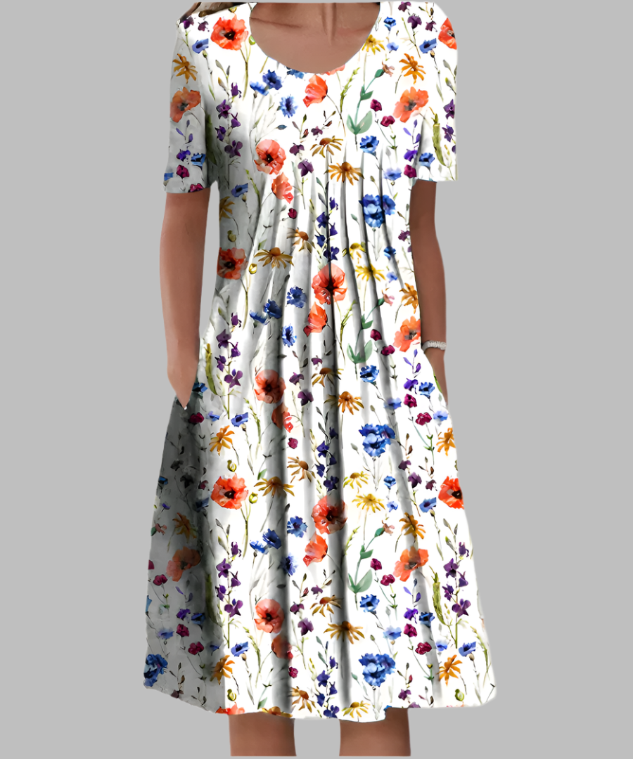 Vestido Largo Floral Elegante con Escote en V - Vestiria