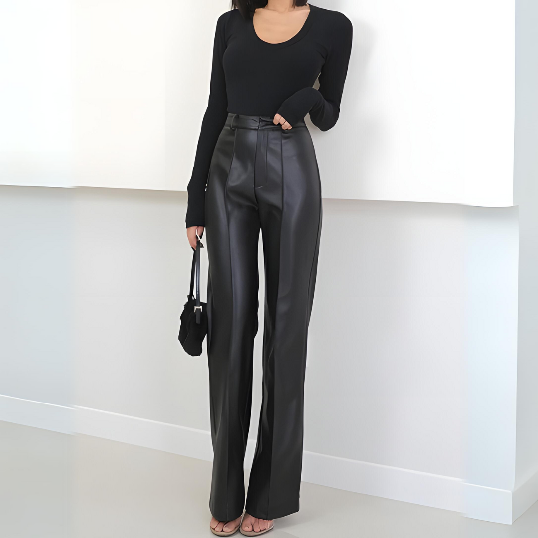 Pantalones Cuero Mujer Cintura Alta Elegantes