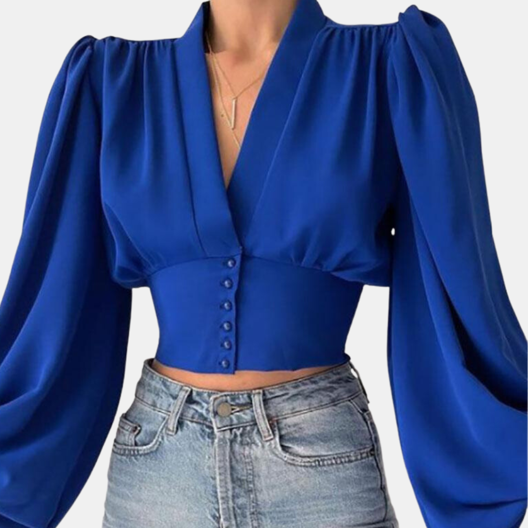 Blusa Mujer Elegante Mangas Rizadas