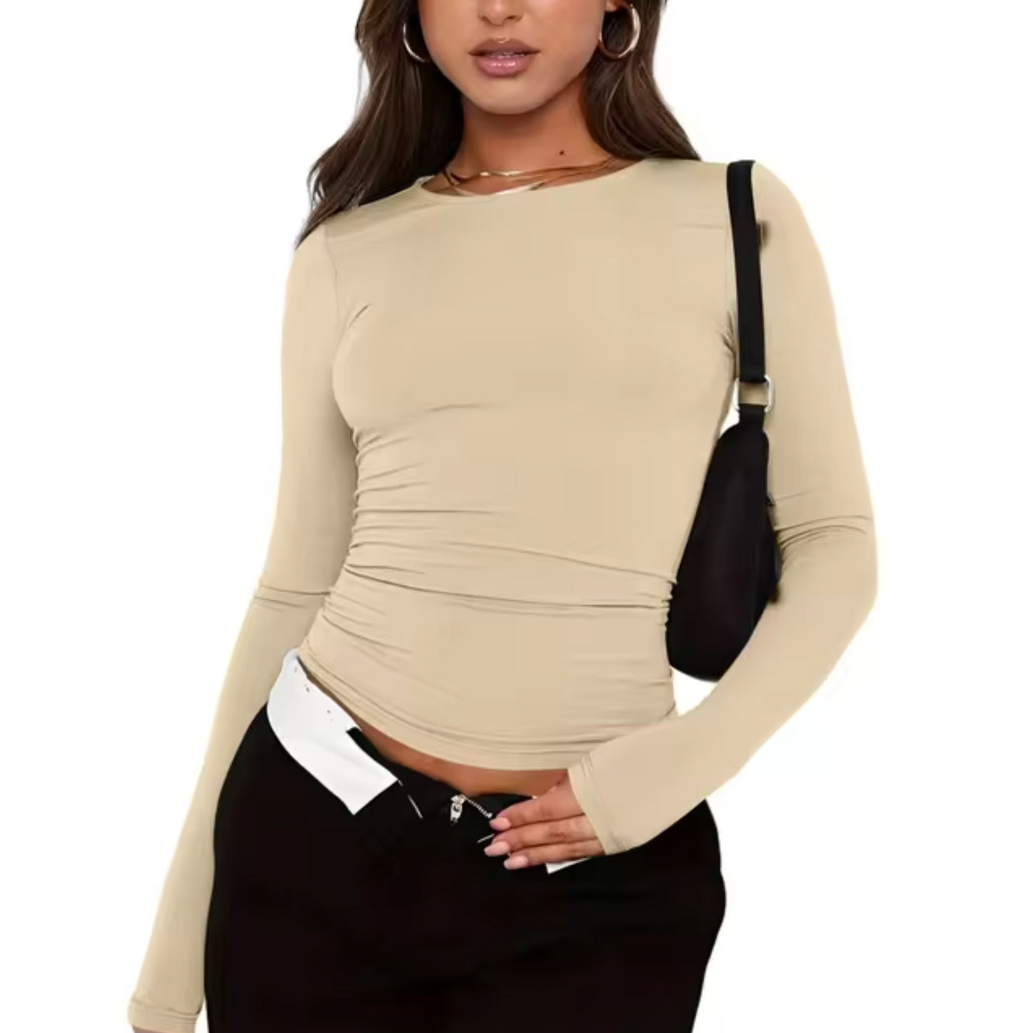 Camisa Mujer Manga Larga Cuello Redondo