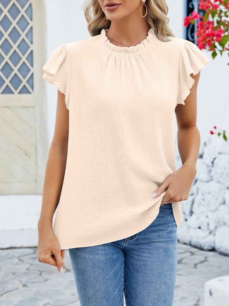 Blusa de mujer con mangas fruncidas y encaje