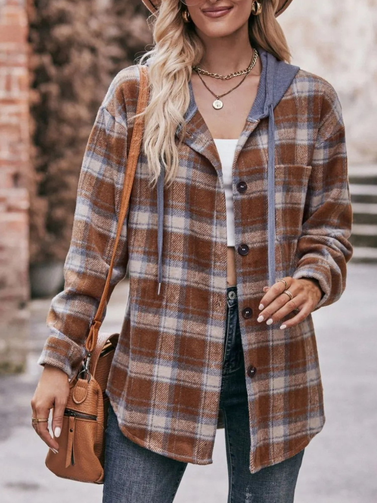 Chaquetón Cuadros Informal con Capucha