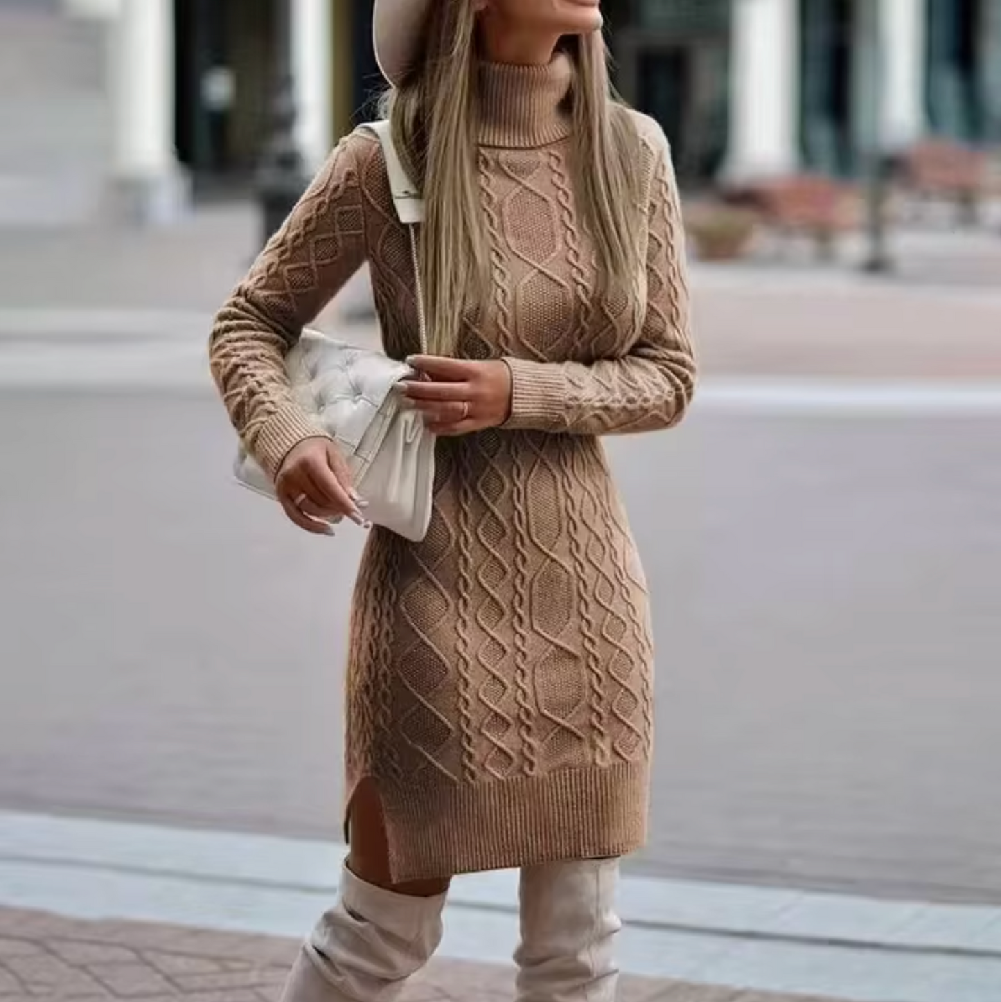 Vestido Cuello Alto Mujer Invierno