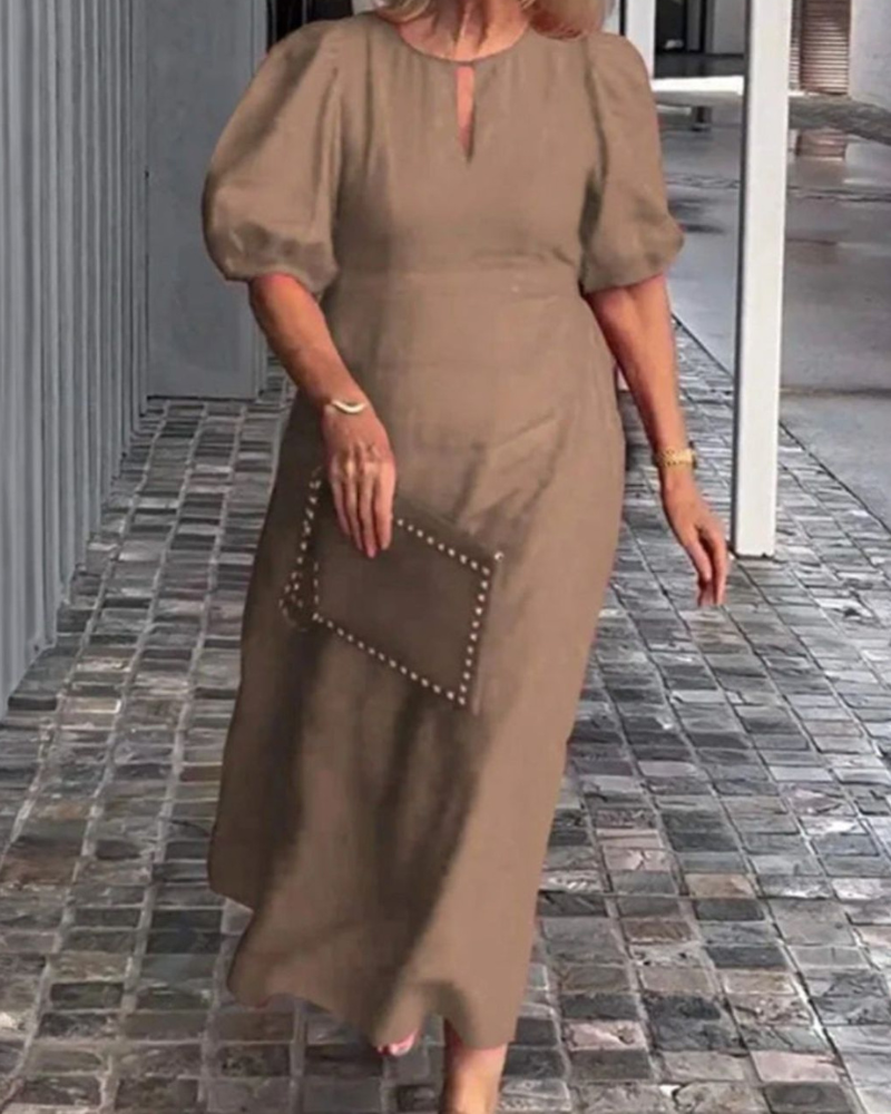 Vestido Largo Estampado con Mangas Rizadas