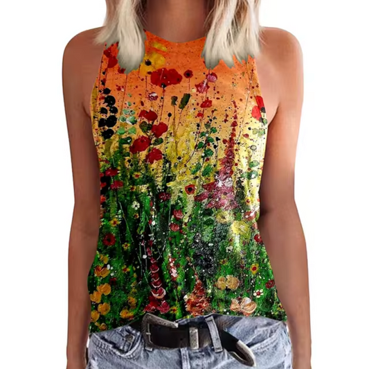 Top de Verano Florido sin Mangas - Vestiria