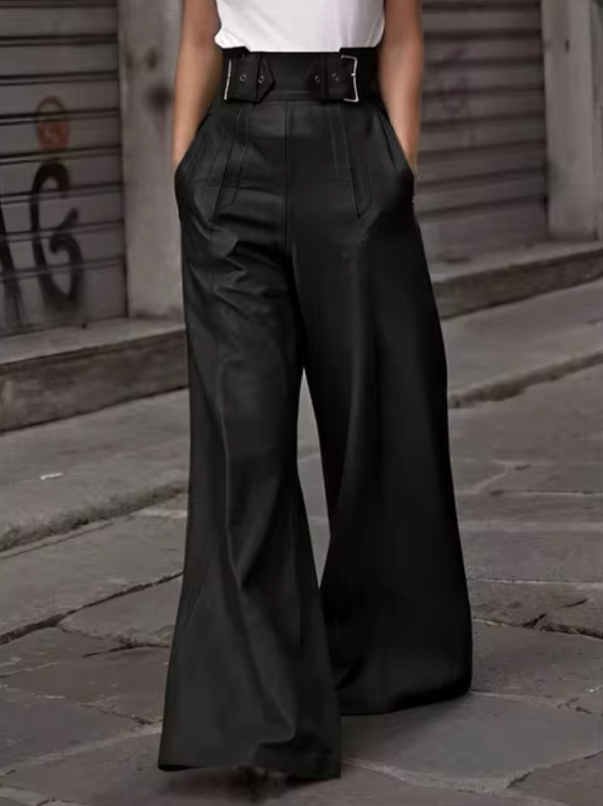 Pantalón Cuero Falso Mujer Alto Cintura