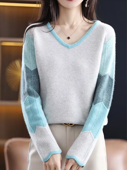 Sudadera de punto vistosa cuello en V - Vestiria
