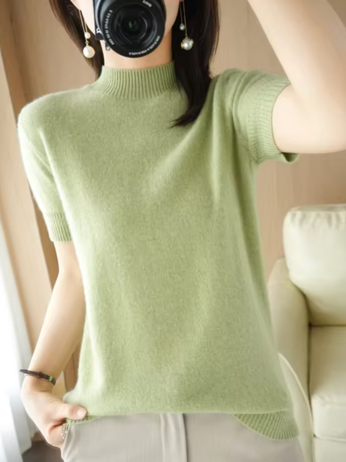 Sudadera de punto cuello alto manga corta
