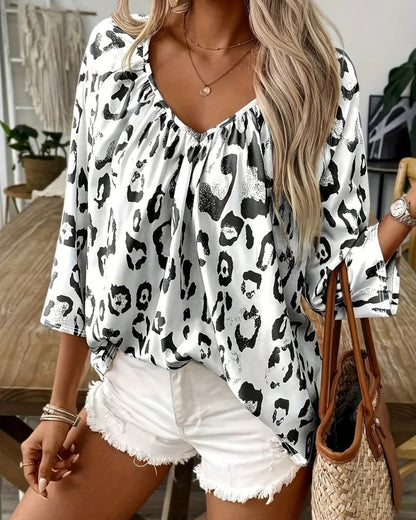 Blusa Leopard Estampado Elegante Manga Larga - Vestiria