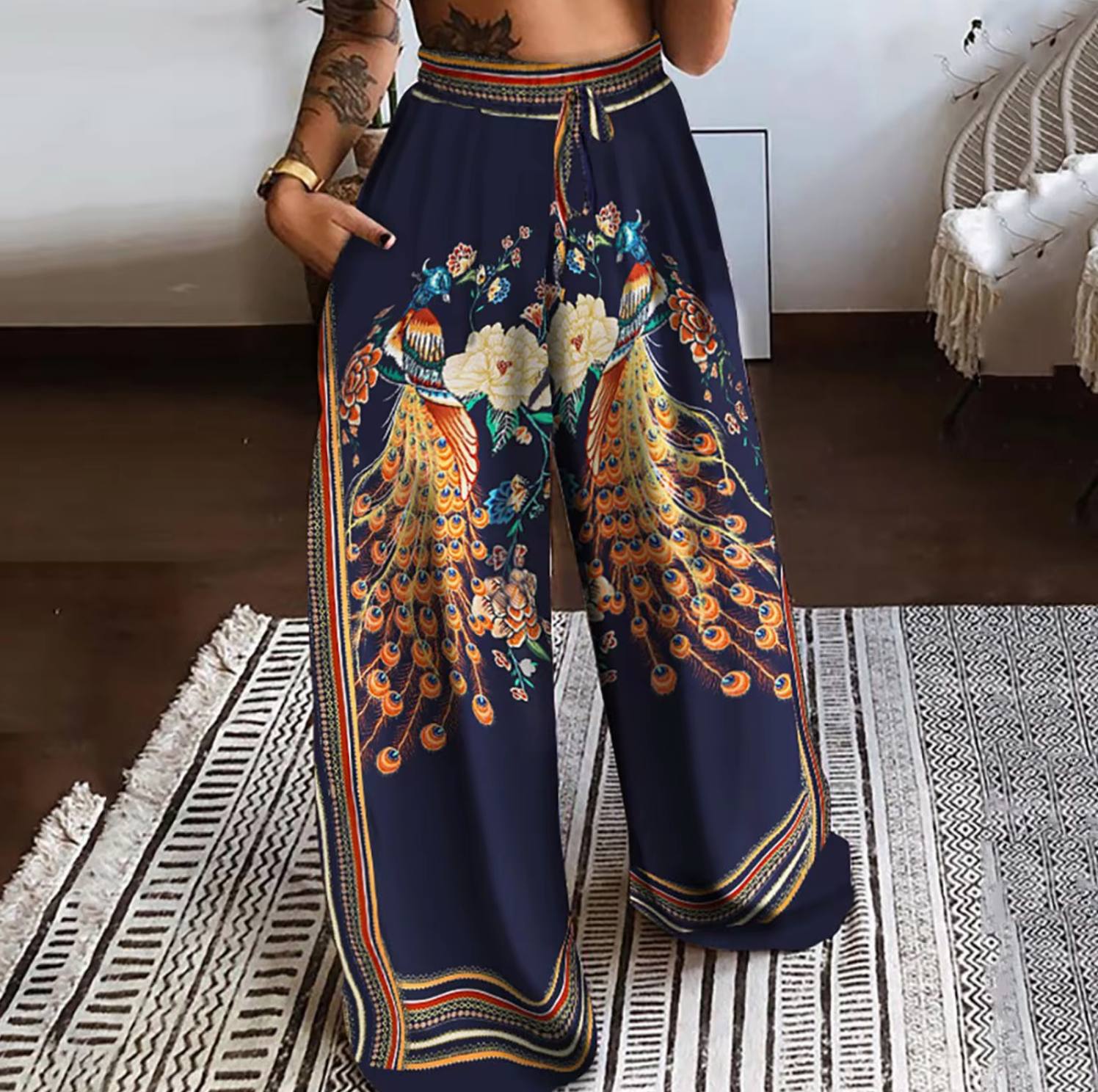Pantalón Cintura Alta Estampado Floral Moderno - Vestiria