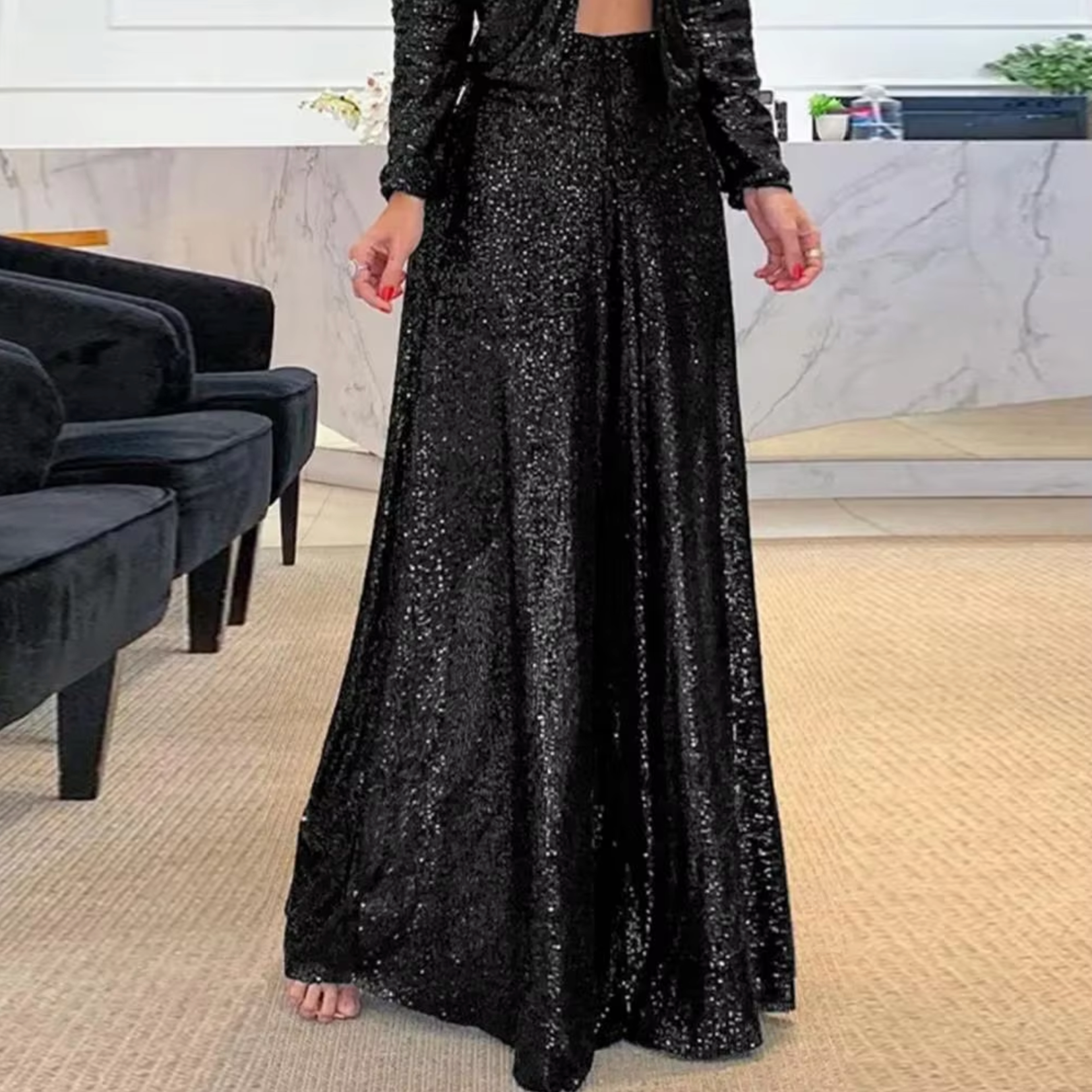 Pantalones Brillantes Cintura Alta - Vestiria