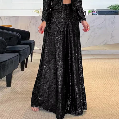 Pantalones Brillantes Cintura Alta - Vestiria